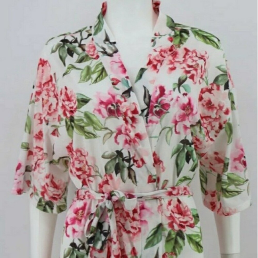 Show me your mumu pink floral Brie kimono wrap with pockets/belt SM - Picture 13 of 13